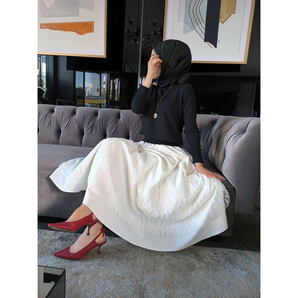 Lace Dantelli Krep Etek