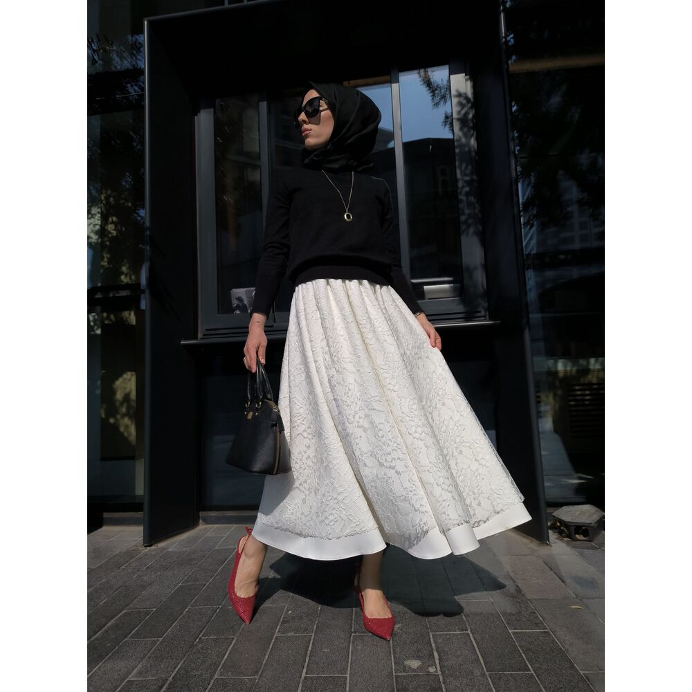 Lace Dantelli Krep Etek