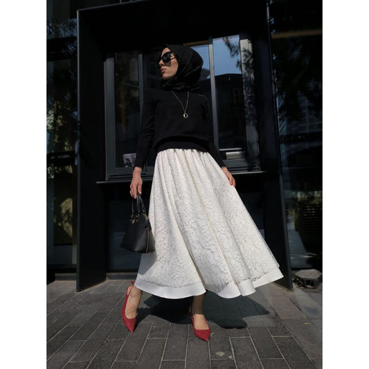 Lace Dantelli Krep Etek